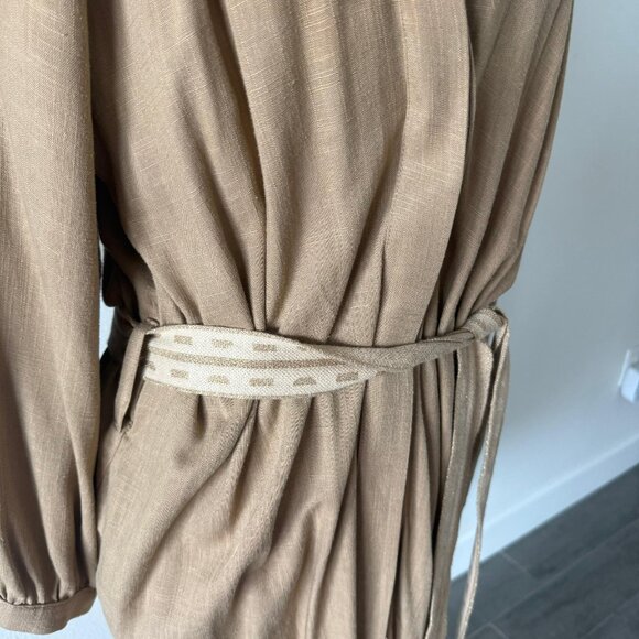 A.G.G.E.L. Greece Designer Linen-Blend Belted Dress – Camel, Size Large - Picture 4 of 8